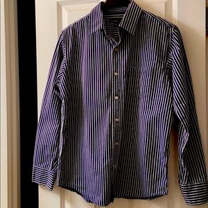 BLUE WHITE STRIPED LONG SLEEVES BUTTON DOWN SHIRT
